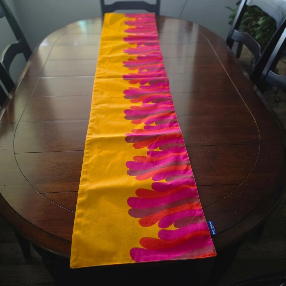 Marimekko Target Table Runner Yellow Pink Reversible Geometric Floral 72x14